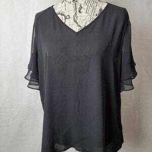 Worthington Sheer Ruffled Sleeve Black Top - XL